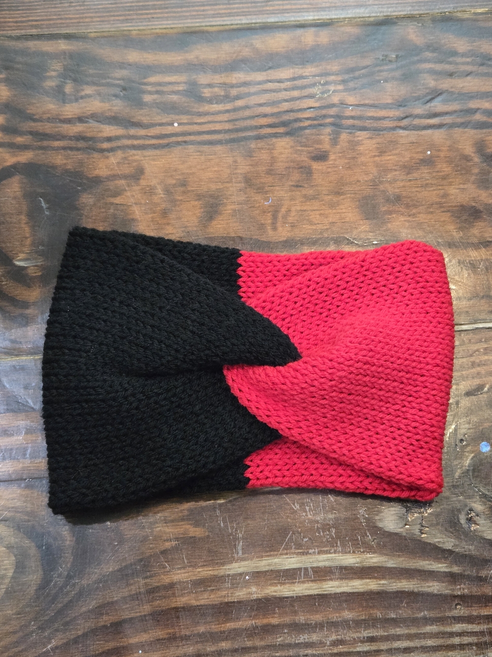 Red & Black Knit Headband | Handmade Twisted Ear Warmer | Soft Winter Head Wrap